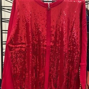 Quacker Factory Red sequined zippered sweater